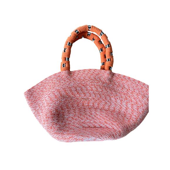 Nannacay Orange Woven Tote Bag Handmade Rope Handle Boho Straw Basket Purse - Picture 4 of 9